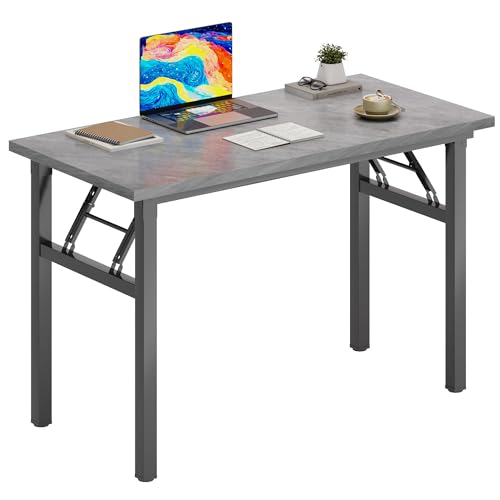 DlandHome 31.5 Inch Small Folding Computer Desk for Home Office, Grey | Foldable Writing Table for Small Spaces Bedroom, No Assembly Required, Wood Top Metal Frame, Collapsible Compact Easy Storage - color: Grey, size: 31.5 Inches