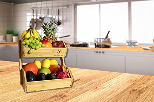 Bamboo Open-Front Stacking Storage Bin -Configurable as 2-Tier Fruit Basket