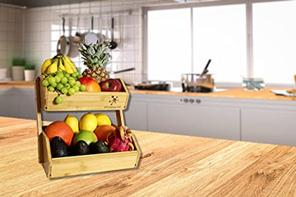 Bamboo Open-Front Stacking Storage Bin -Configurable as 2-Tier Fruit Basket