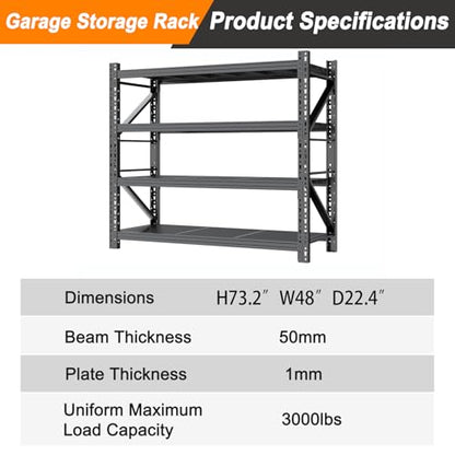 Garage Storage Shelves,73" H*48" W*22.4" D Heavy Duty 4-Tier Metal Shelving Unit with Adjustable Shelves Industrial Garage Shelving for Garage Organization & Warehouse Storage - size: 73"H*48"W*22.4"D