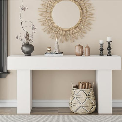 63 Inch Long Console Table for Entryway, Farmhouse Wood Rectangular Sofa Table Behind Couch Table, Narrow Entryway Table for Living Room, Entrance, Hallway, Foyer, Easy Assembly (Classic White) - color: Classic White