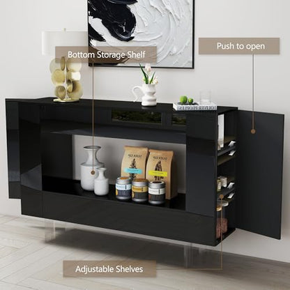 47" High Gloss Console Table with Hidden Side Storage Cabinets, Modern Black Entryway Sofa Table for Behind The Couch, Living Room - color: High Gloss-black