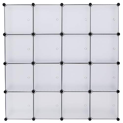 lapday Cube Storage Organizer with Doors, DIY Plastic Modular Bookshelf Closet Cabinet Space Saver for Home, Living Room, Office (16-Cube/White Panels White Door)