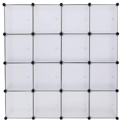 lapday Cube Storage Organizer with Doors, DIY Plastic Modular Bookshelf Closet Cabinet Space Saver for Home, Living Room, Office (16-Cube/White Panels White Door)