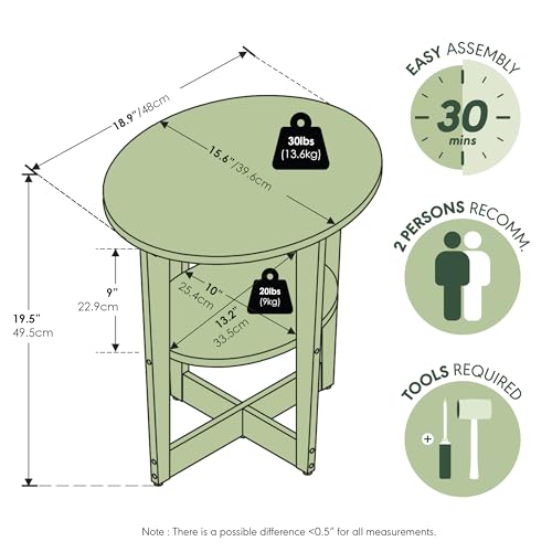 Furinno JAYA Side Table, 2-Tier Round Modern End Table with Oval Tabletop, Night Stand, Bedside Table with Open Shelf, for Living Room, Bedroom, French Oak - color: French Oak/Black, size: 1-Pack, 2 Tiers, Oval Panel