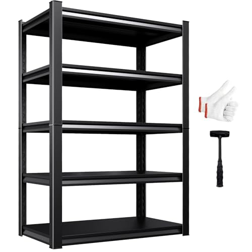 71" H Garage Shelving 5-Tier Heavy Duty Storage Shelves, Adjustable Metal Shelf Unit, Utility Organizer Rack for Basement, Pantry, Kitchen, Warehouse,15.7" Dx35.4 Wx71.2 H, Black - size: 5-Tier-15.7"Dx35.4"Wx71.2"H