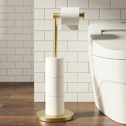 Cesun Extra Weighted Base Toilet Paper Holder Stand - SUS304 Rust Proof Free Standing Tissue Roll Holder for 4 Rolls, No Tipping, No Slipping, Gold - color: Gold