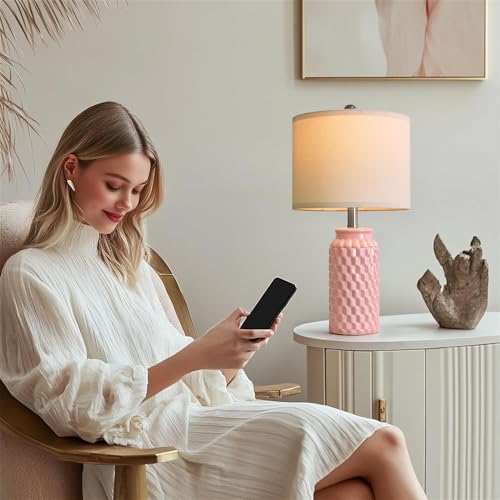 USumkky 20.5" Pink Table Lamps Set of 2,Modern Farmhouse Bedside Lamps - Ceramic Nightstand Lamps for Bedroom,Boho Living Room End Tables,Small Office Desk Lamp - color: 20.5" Pink-2 Pack