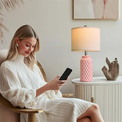 USumkky 20.5" Pink Table Lamps Set of 2,Modern Farmhouse Bedside Lamps - Ceramic Nightstand Lamps for Bedroom,Boho Living Room End Tables,Small Office Desk Lamp - color: 20.5" Pink-2 Pack