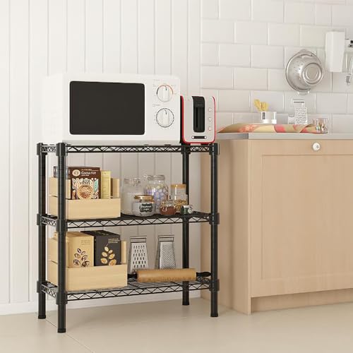 Metal Storage Shelf, Garage Storage Organization Wire Rack, Adjustable 3 Tier Wire Shelf, Modern Style, Space Saving Design for Home Office, Living Room, Bedroom, 24" W x 14" D x 34" H, Black - color: Black, size: 3-tier 23.62"W x 13.78"D x 33.46"H