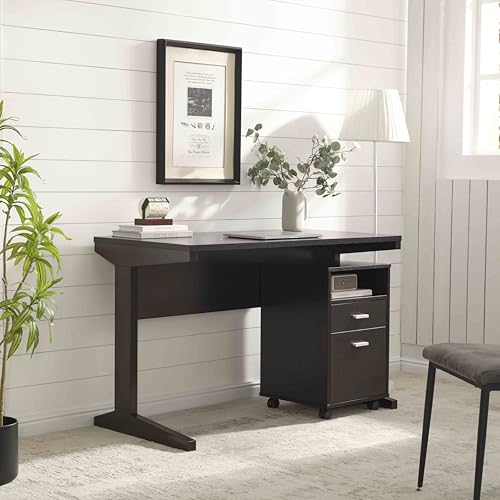 47.25" Home Office Desk with Rolling File Cabinet, Modern Computer Desk with 2 Drawers & Open Shelf, Executive Writing Desk for Workstation, Espresso
