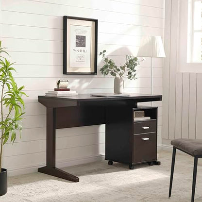 47.25" Home Office Desk with Rolling File Cabinet, Modern Computer Desk with 2 Drawers & Open Shelf, Executive Writing Desk for Workstation, Espresso