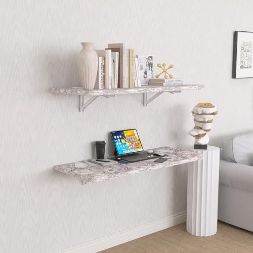 Wall Mounted Folding Table 40"x 16" with Removable Heavy-Duty Brackets Support Up to 200 Pounds Folding Desk for Small Space Home Laundry Room Office Rv Suitable for Solid Wall (Summer Flowers) - color: Summer Flowers