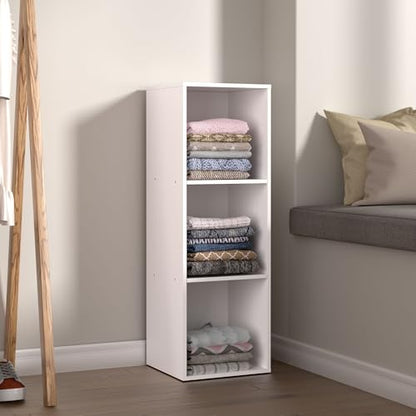 3 Cube Storage Organizer with Closed Back Panel- Wooden 3-Tier Open Bookshelf, 11 Inch Cube Storage Organizer, Tall Vertical Display Shelf for Living Room, Bedroom, Office (White, 3-Cube)