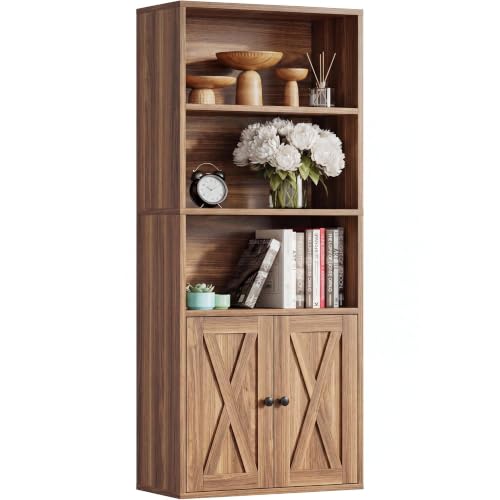 IRONCK Industrial Bookshelves and Bookcases with Doors and Shelves | 11.8in Deeper engineered-wood, concealed storage, anti-tip bracket, each shelf supports up to 22 lbs, 5-Tier Storage Shelves - color: Oak Brown