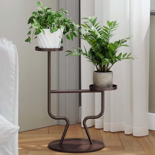 Tall Plant Stand Indoor Outdoor, 2 Tier Metal Plant Stand with Crossbar, Modern Flower Pot Holder for Living Room, Bedroom, Balcony, Patio, Decorative Plant Shelf Coffee - color: Coffee