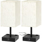 Bedside Table Lamps Set of 2 - Touch Nightstand Lamp for Bedroom with USB C+A Charging Ports & AC Outlets, 3-Way Dimmable Desk Lamp Flaxen Fabric Shade for Living Room Office(Bulb Included) - color: Flaxen