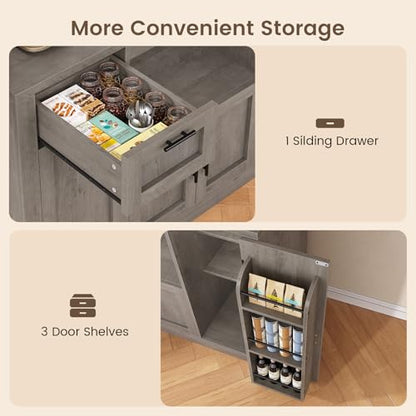 Itaar 71" Pantry Cabinet with Charging Station and LED Light, Kitchen Pantry Cabinet with Microwave Stand, 47.2" Wide Kitchen Storage Cabinets with Storage Cart 3 Tier for Dining Room, Grey - color: Grey