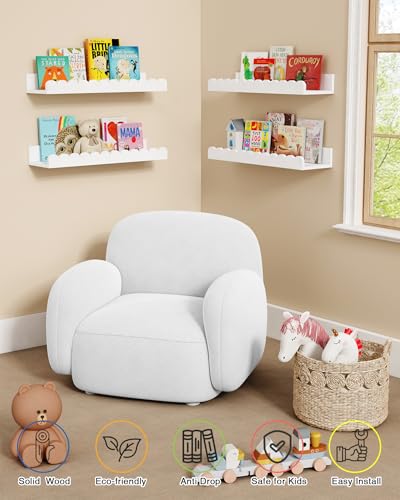 Harwaya Scalloped Nursery Floating Shelves for Wall Set of 4, White Kids Book Shelves Wall Mounted, Cloud Hanging Bookshelf for Baby Toddler Child Girls Boys Room Bathroom Bedroom Toys (Pine Wood) - color: White