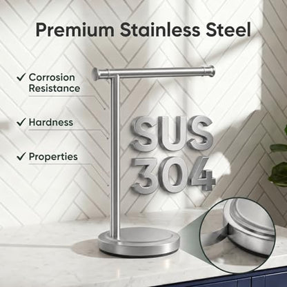 Hoimpro 13" Brushed Nickel Stand Hand Towel Holder Bathroom Kitchen Countertop Towel Rack Towel Bar Ring Free Standing Counter T Bath Accessories Freestanding Vanity Sink Hardware Stainless Steel - color: Brushed Nickel