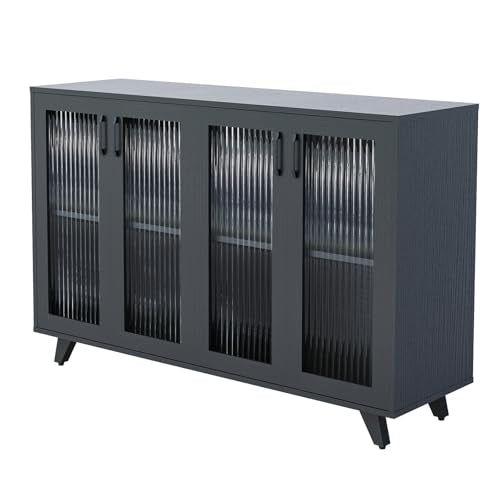 Panana Kitchen Buffet Server Table Accent Sideboard Cupboard Server Buffet Console Table with Doors Cabinet (49inch, Black) - color: Black, size: 49inch