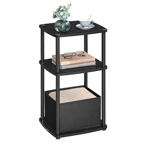 SONGMICS Home Side Table, 3-Tier Nightstand with Storage, End Table with Fabric Basket, for Bedroom, Living Room, Steel Frame, Superfast Toolless Assembly, Modern, Ebony Black ULET286B01 - color: Ebony Black, size: 1 pack