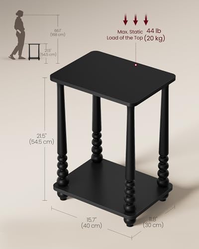 VASAGLE Mariel Collection - Side Table, Accent Nightstand for Small Spaces, Rectangular End Table with Shelf, Solid Wood Legs, Mid-Century Modern, Living Room Bedroom, Ink Black ULET294BC01S - color: Ink Black
