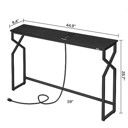 MAHANCRIS 44.9" Sofa Table, 9.4" Narrow Console Table with Charging Station, Couch Table Behind Sofa with Outlet, Entryway Table with Display Shelf, Living Room, Black CTHB113E01 - color: Black