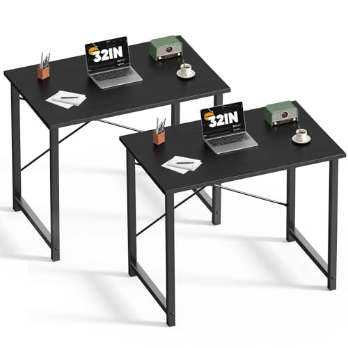 DUMOS 32 in Small Computer Desk for Home Office, Modern Study Work Table Simple Style for Bedroom, Writing Desks with X-Shaped Reinforcement, 2 Pack, Black - color: Wood Black, size: 32 Inch-2 Pack