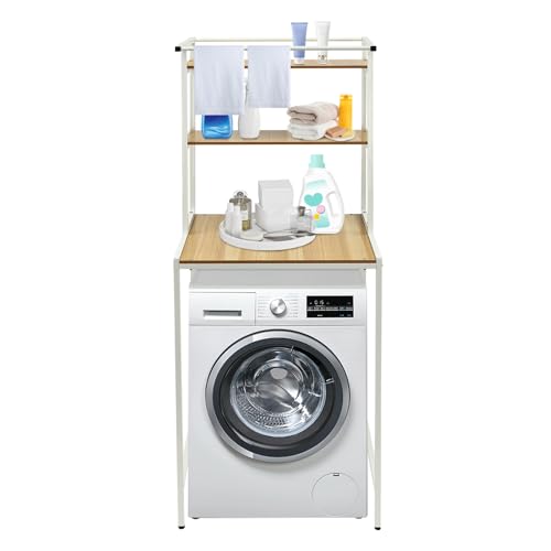 Over Washer and Dryer Shelves,Dryer Storage Shelf,3 Tiers Laundry Room Storage and Organizer Standing Shelf,Height Adjustable Laundry Room Shelves, Load-Bearing Capacity 22lbs (Log) - color: Log