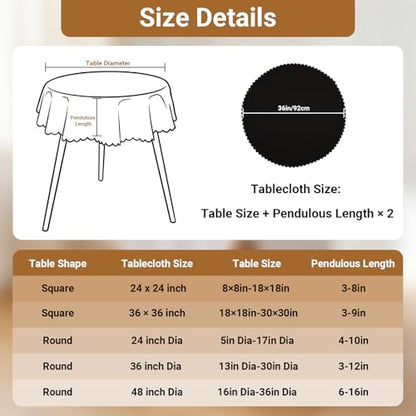Small Round Tablecloth 36 inch, Solid Black Circle Scalloped Fabric Table Cloth, Dust Wrinkle Resistant Washable Polyester Table Cover for Nightstand End Bedside Small Dining Coffee Tables Top - color: Black, size: 36" (Round)