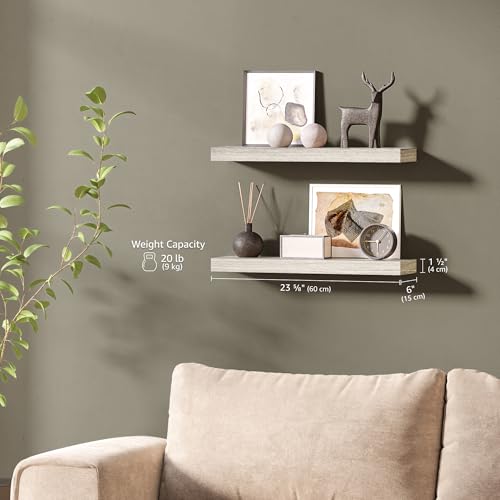 Ballucci Floating Shelves, 24" Wood Wall Shelf Set of 2, with Invisible Brackets for Bathroom, Living Room, Bedroom, Kitchen, Nursery, 6" Deep, Rustic Gray - color: Grey, size: 23.6 in (1.5)