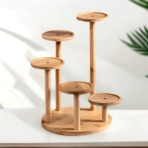 5 Tiered Desk Plant Stand Round Bamboo Plant Shelf Tabletop Succulent Herb Stand Desktop Plant Stand Indoor Plant Rack for in Living Room Office Decoration - Small - size: Small
