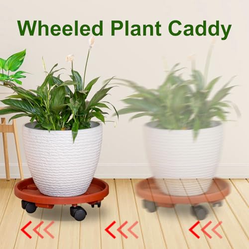 Doseno Plant Caddy with Wheels, Plant Dolly with Wheels, 2 Pack, 13 in | Round rolling plant caddy, 200 lb capacity; plant saucer on wheels with 360° casters moves flower pots indoors or on patios - color: 2 Pack-Brown