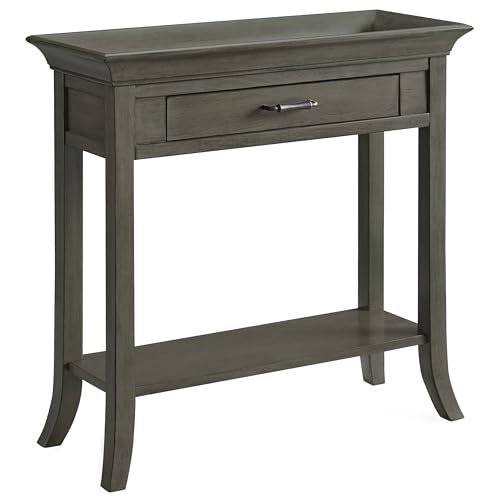 Topol Tray Edge Solid Wood Console Table with Drawer and Shelf, Smoke Gray Wash, Perfect for Entryways, Hallways, and Living Rooms – Leick Home, 10127-GR - color: Smoke Gray