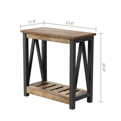 ChooChoo Farmhouse End Table, Narrow Side Table | with Shelf ,Slim Bedside Table ,Small Spaces, Rustic Nightstand, Living Room, Bedroom,Rustic Oak & Black - color: Rustic Oak & Black, size: 1 Pack