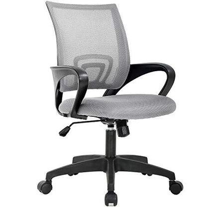 BestOffice Ergonomic Office Chair | Mid-Back Swivel Desk Chair | Grey | with Lumbar Support, Adjustable Height & Breathable Backrest | Sponge Seat & Rolling Wheels | for Home, Office | Pack of 1 - color: Grey, style: pack of 1