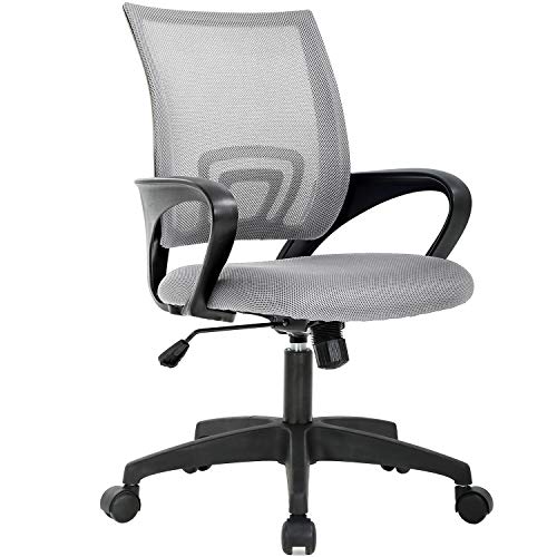 BestOffice Ergonomic Office Chair | Mid-Back Swivel Desk Chair | Grey | with Lumbar Support, Adjustable Height & Breathable Backrest | Sponge Seat & Rolling Wheels | for Home, Office | Pack of 1 - color: Grey, style: pack of 1