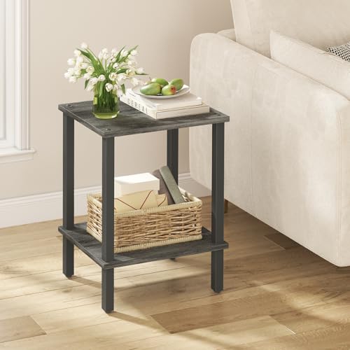 TUTOTAK End Table, Set of 2, Side Table, Nightstand, 2-Tier Storage Shelf, Sofa Table for Small Space, Living Room, Bed Room, Charcoal Grey TB01BY035(2PCS) - color: Charcoal Grey