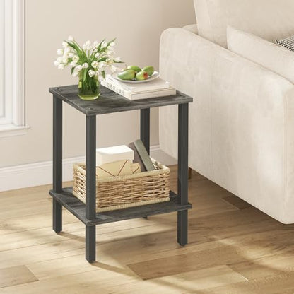 TUTOTAK End Table, Set of 2, Side Table, Nightstand, 2-Tier Storage Shelf, Sofa Table for Small Space, Living Room, Bed Room, Charcoal Grey TB01BY035(2PCS) - color: Charcoal Grey