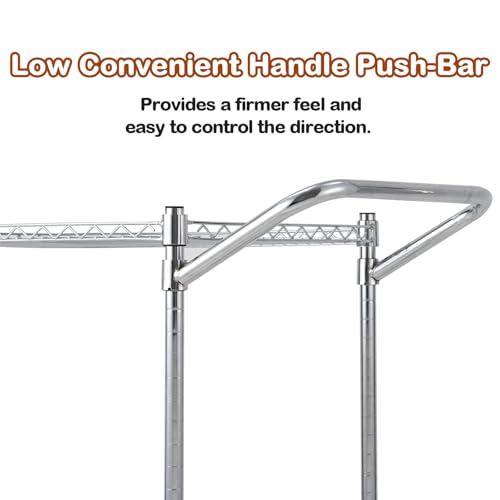 TrailBlaze Kitchen Utility Cart, 2-Tier Wire Rolling Utility Cart, Stainless Steel Service Cart w/Wheels and Adjustable Storage Rack Handle - for Laundry, Garage, Bathroom - Low Handle - size: 2-Tiers low handle