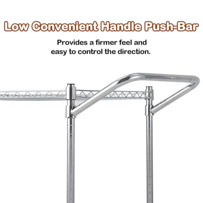 TrailBlaze Kitchen Utility Cart, 2-Tier Wire Rolling Utility Cart, Stainless Steel Service Cart w/Wheels and Adjustable Storage Rack Handle - for Laundry, Garage, Bathroom - Low Handle - size: 2-Tiers low handle