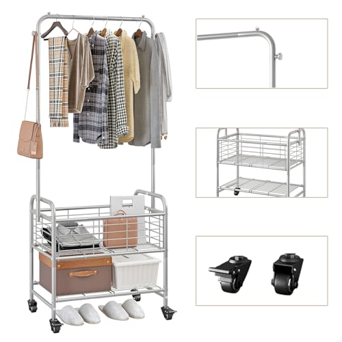SUOERNUO Laundry Cart with Hanging Rack Rolling Laundry Hamper Sorter with Wheels Shelf,Grey - color: Grey