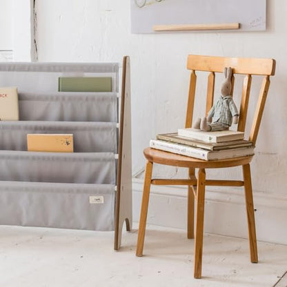 3 Sprouts Recycled Kids Bookshelf, Holds 35 Books, 4-Tier, Gray | Space-saving bookshelf, Children's room, Toddler bookcase organizer, Ages 3+, Book/toy storage, Front-facing, Covers visible - color: Solid Light Gray