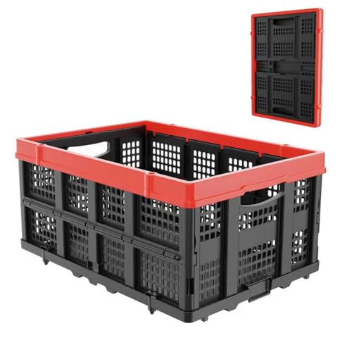 TOLRET 49L Collapsible Crate, Milk Crate for Storage, Foldable Storage Crate, Stackable Crate for Organizing for Home, Shopping, Camping, School, Office, Warehouse, Red - color: Red, size: Crate
