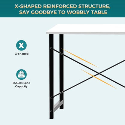 Sweetcrispy Small Computer Desk, 47" Office Writing Desk with Metal Frame & Wooden Top, X-Shaped Reinforcement, Student Study Home Bedroom Table, White - color: White, size: 47-Inch