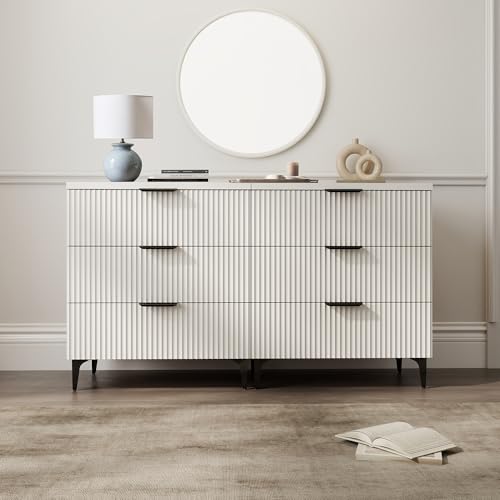 25.6" W Fluted Nightstand with 3 Drawer, Modern Wood Night Stands | Bedside Table for Bedroom King/Queen Bed, End Table with Robot-friendly Legs for Living Room,Entry - color: 3 Drawers-1pcs-white