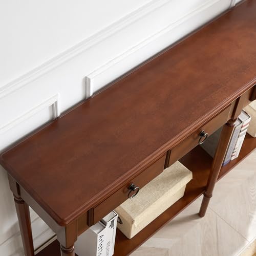 Leick Home Coastal Solid Wood Console Table with Shelf and Drawers, Rich Pecan Brown, Perfect for Entryways, Hallways, and Living Rooms, 20028-PC - color: Pecan, size: 2 Drawers