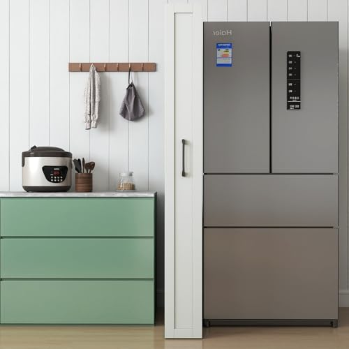 Slim Storage Cart,Pull-Out Spice Rack Next to Fridge White Narrow Storage Cabinet with Open Self, Wood Unit Storage Rack with Handle Wheels for Narrow Spaces,7 Tier - size: 2