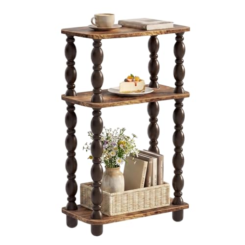 Narrow End Table, 3-Tier Side Table, Retro Couch Side Table for Small Spaces, Farmhouse End Table, Modern Accent Table, Skinny Bedside Table Nightstand for Bedroom, Living Room (Rustic Brown) - color: Rustic Brown, size: Narrow
